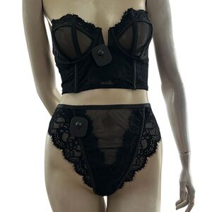 Oh La La Cheri Black Lace Bustier and Panty Set- NWT- Multiple Sizes!